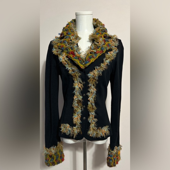 Save The Queen Jackets & Blazers - Save The Queen Black Jacket with Multicolor Fringe Trim